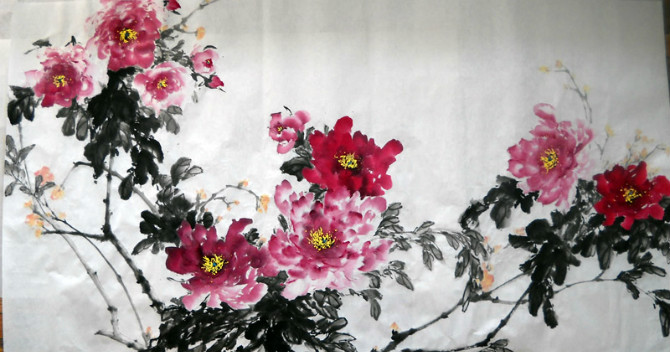 国画==牡丹百图【9】(写意牡丹横幅 9)