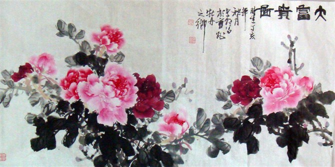 国画==牡丹百图【8】(写意牡丹横幅 8)